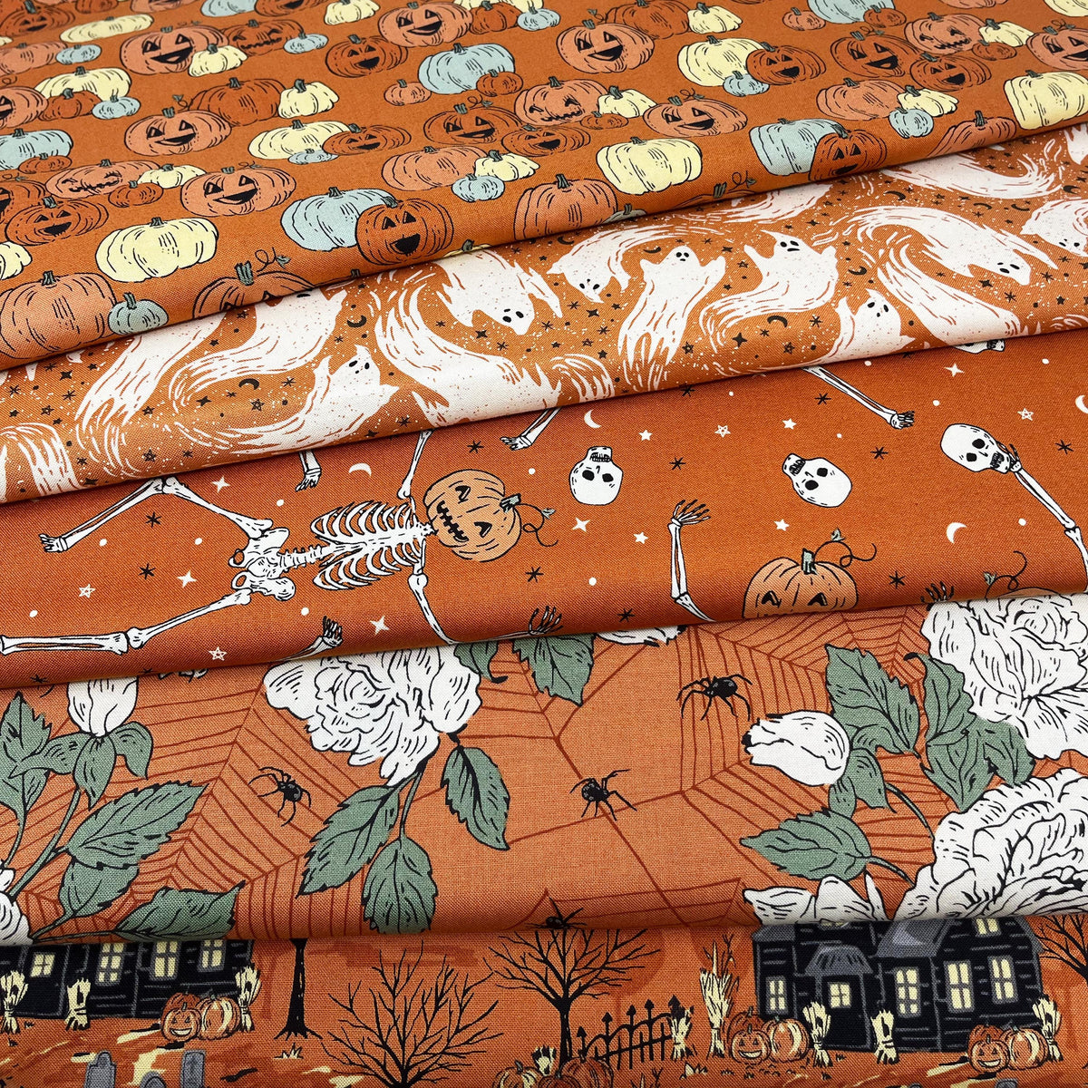 Home Sweet Haunt Pumpkins Rust Orange Brown Halloween Fall Cotton Quilting Fabric by Stacy Iest Hsu for Moda
