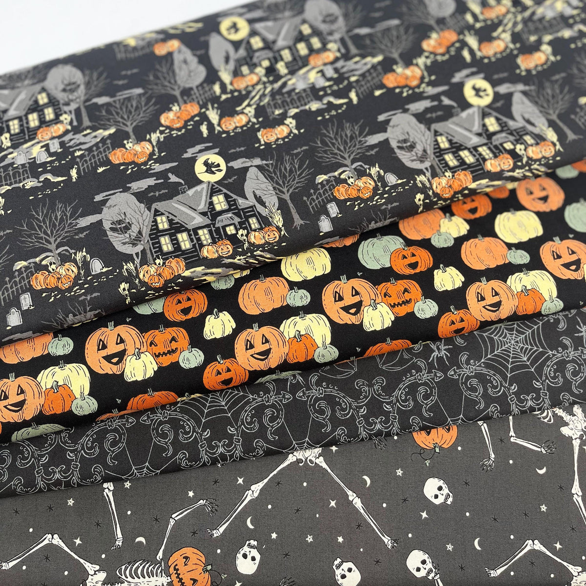 Home Sweet Haunt Pumpkins Midnight Gray Black Halloween Fall Cotton Quilting Fabric by Stacy Iest Hsu for Moda