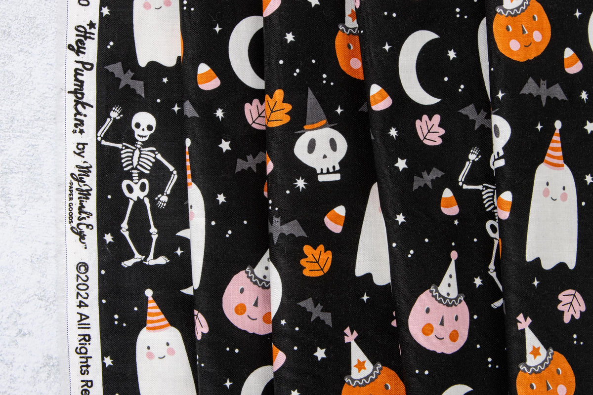 Hey Pumpkin Spider Webs Orange Halloween Fall Cotton Quilting Fabric by My Minds Eye for Riley Blake Quilt Fabric by the yard
