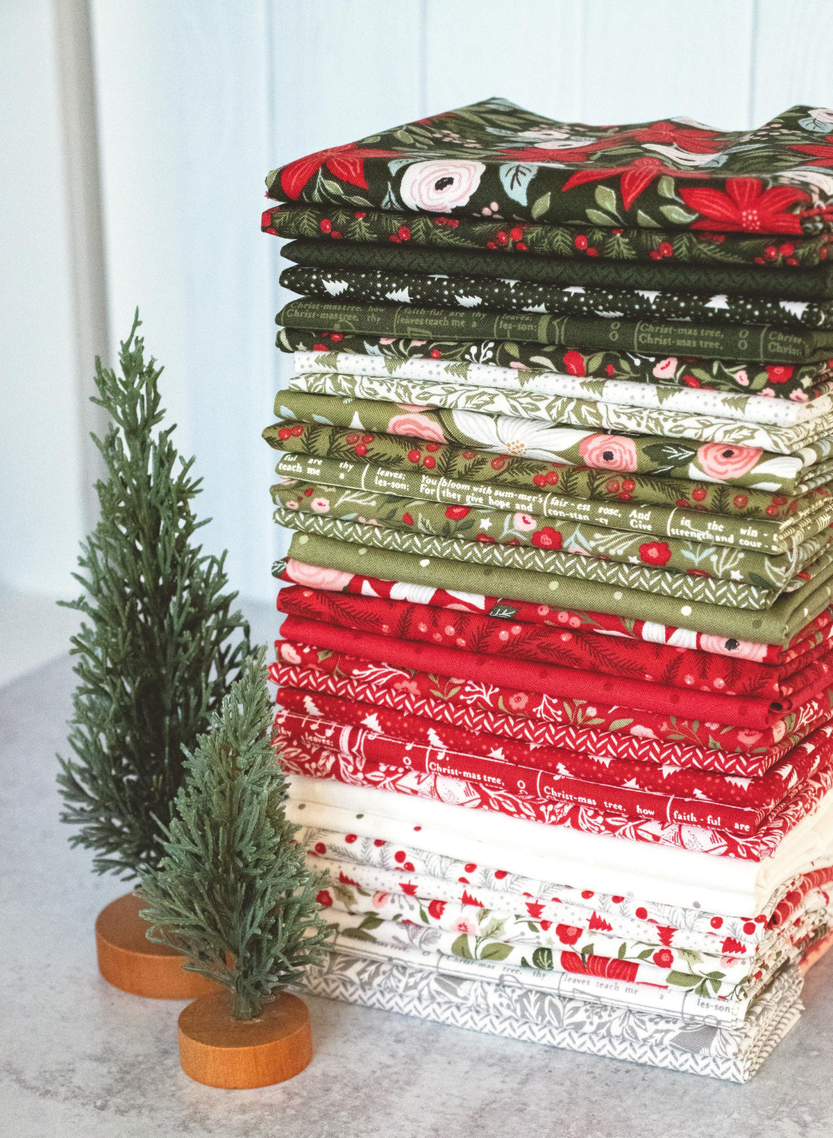 Berry and Pine O Christmas Tree Text Words Music Notes Cranberry Red White Gray by Lella Boutique Moda Cotton Quilting Fabric by yard