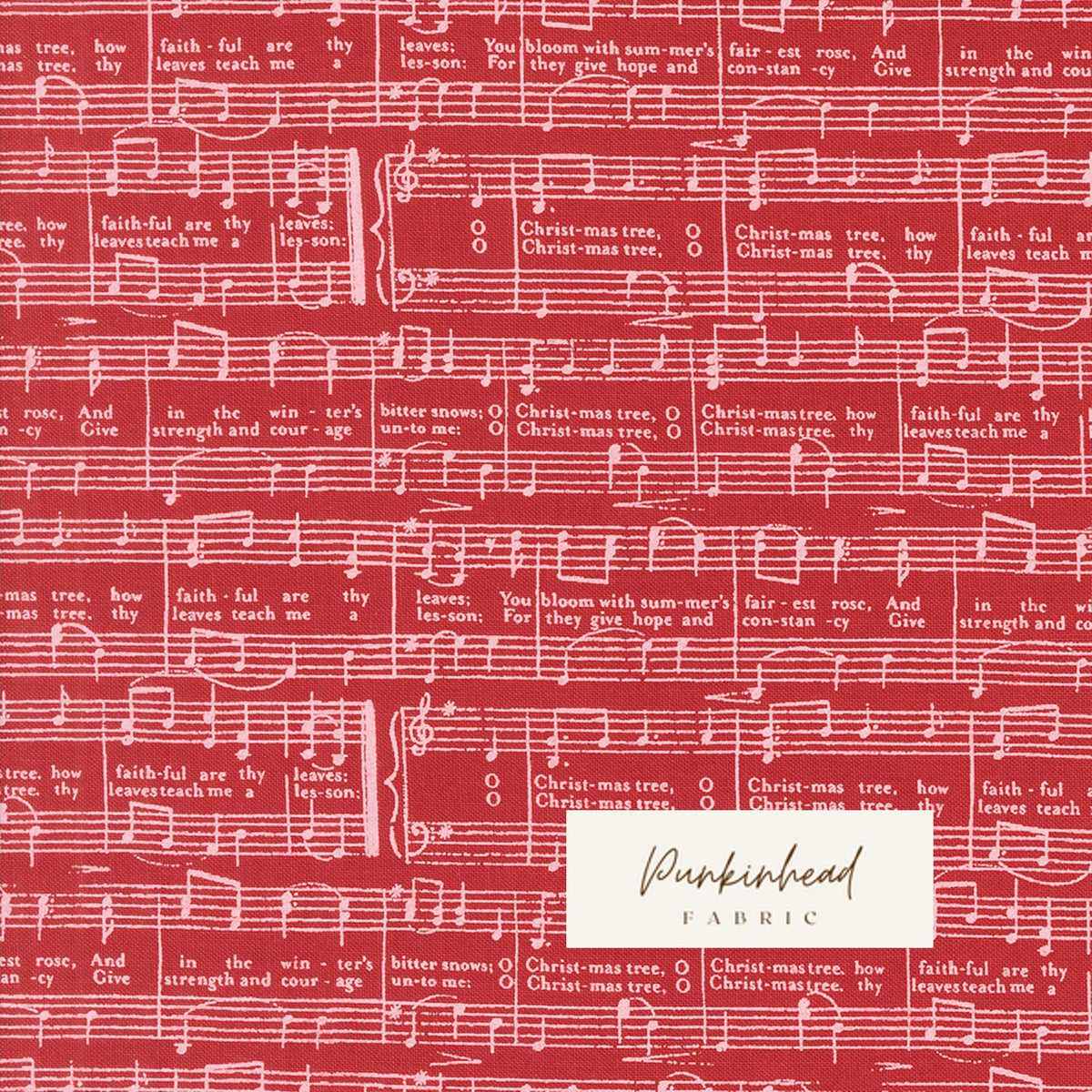 Berry and Pine O Christmas Tree Text Words Music Notes Cranberry Red White Gray by Lella Boutique Moda Cotton Quilting Fabric by yard