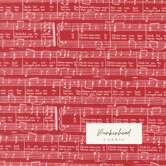 Berry and Pine O Christmas Tree Text Words Music Notes Cranberry Red White Gray by Lella Boutique Moda Cotton Quilting Fabric by yard