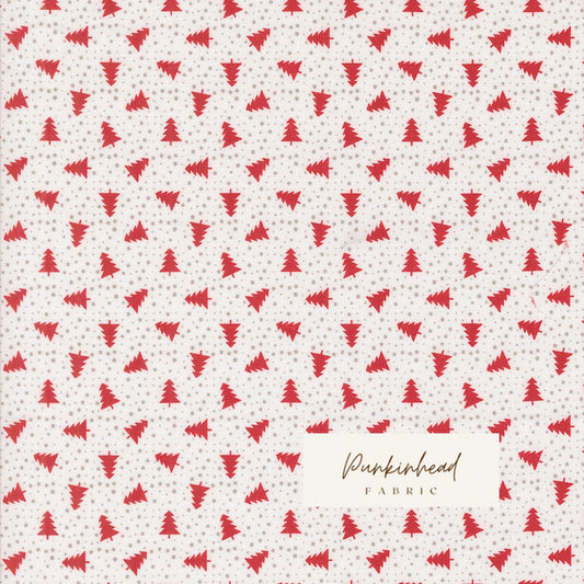Berry and Pine Little Christmas Trees Dots Snow White Red Gray by Lella Boutique Moda Cotton Quilting Fabric Holiday Fabric by yard