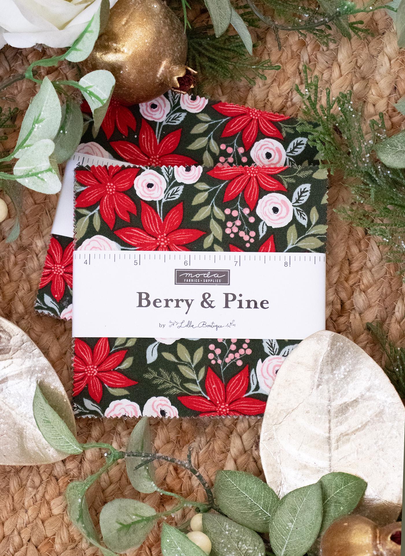 Berry and Pine Little Christmas Trees Dots Snow White Red Gray by Lella Boutique Moda Cotton Quilting Fabric Holiday Fabric by yard