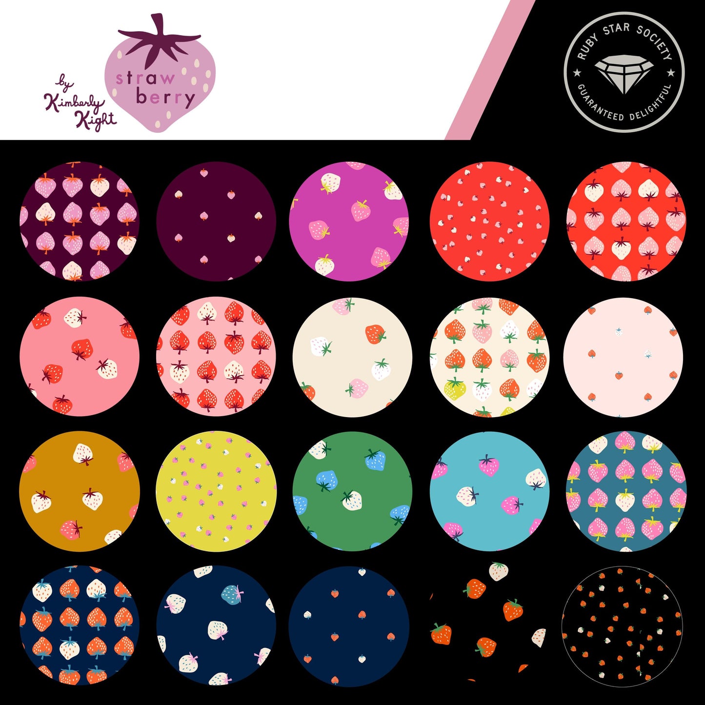 Ruby Star Society Strawberry Turquoise Teal Blue Pink White by Kimberly Knight for Moda Retro Floral Summer Spring Cotton Quilting Fabric