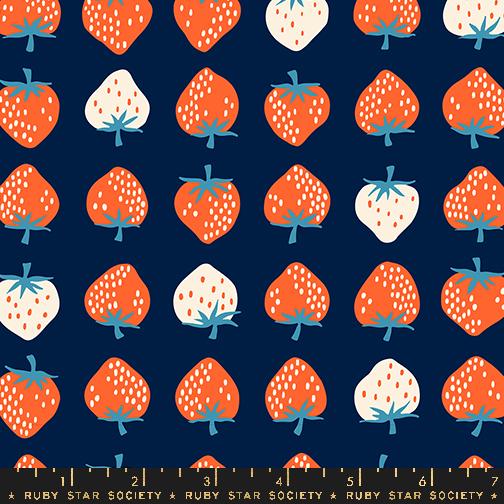 Ruby Star Society Strawberry Navy Blue Red White by Kimberly Knight for Moda Retro Floral Summer Spring Cotton Quilting Fabric