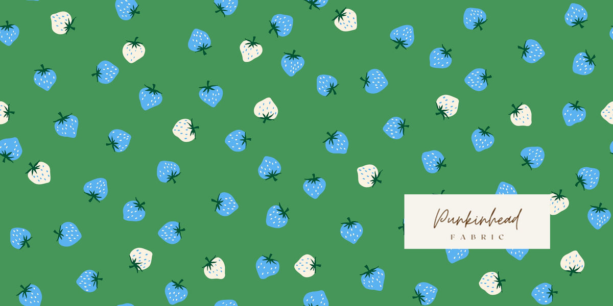 Ruby Star Society Strawberry Broccolini Green Blue White by Kimberly Knight for Moda Retro Floral Summer Spring Cotton Quilting Fabric