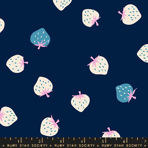 Ruby Star Society Strawberry Navy Blue White by Kimberly Knight for Moda Retro Floral Summer Spring Cotton Quilting Fabric