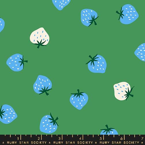 Ruby Star Society Strawberry Broccolini Green Blue White by Kimberly Knight for Moda Retro Floral Summer Spring Cotton Quilting Fabric