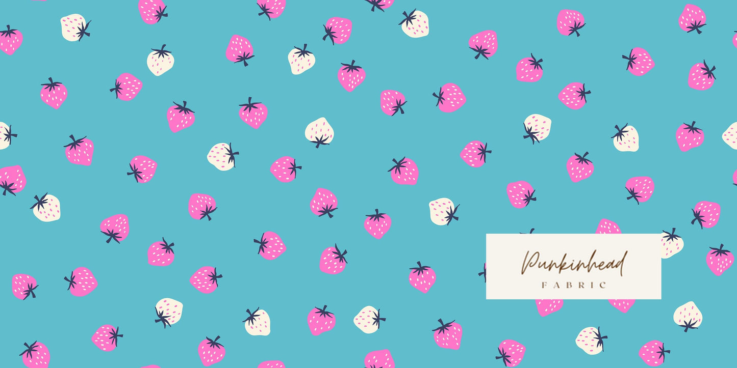 Ruby Star Society Strawberry Turquoise Teal Blue Pink White by Kimberly Knight for Moda Retro Floral Summer Spring Cotton Quilting Fabric