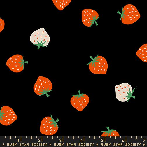 Ruby Star Society Strawberry Black Red White by Kimberly Knight for Moda Retro Floral Summer Spring Cotton Quilting Fabric