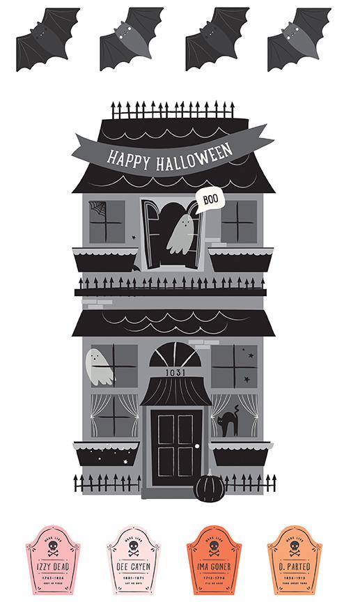 Hey Pumpkin Happy Halloween Haunted House Panel Halloween Fall Cotton Quilting Fabric by My Minds Eye for Riley Blake Quilt Fabric the yard