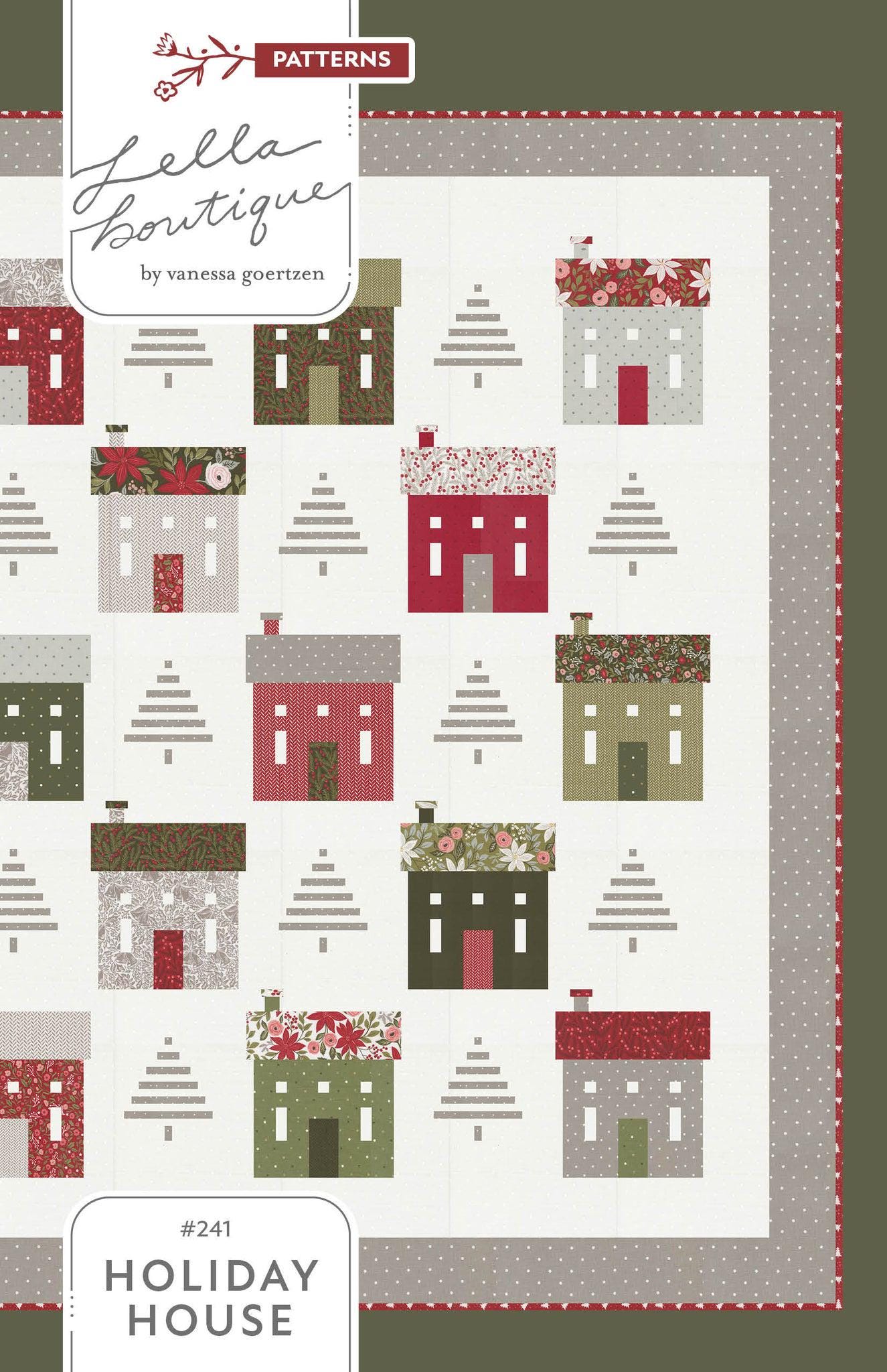 Holiday House Christmas Quilt Pattern by Lella Boutique - PAPER Pattern Christmas Tree House Holiday Gift Quilt Pattern