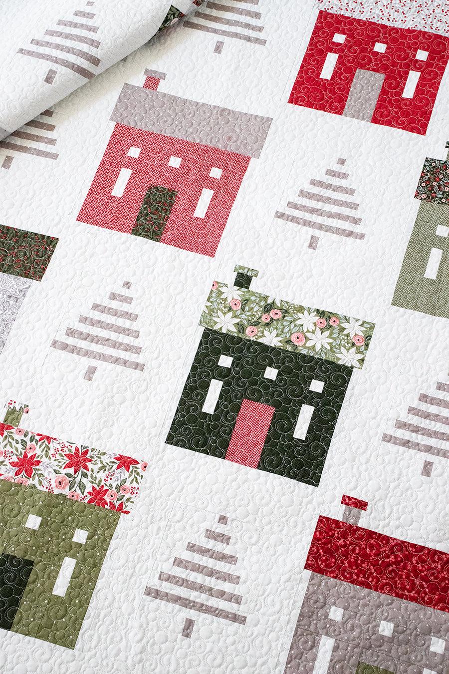 Holiday House Christmas Quilt Pattern by Lella Boutique - PAPER Pattern Christmas Tree House Holiday Gift Quilt Pattern