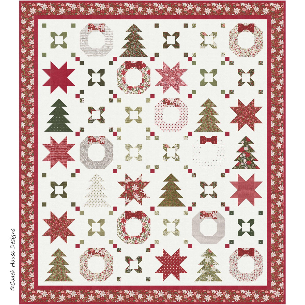 Holiday Connections Christmas Quilt Pattern by Coach House Designs - PAPER Pattern Christmas Tree Wreath Holiday Gift Quilt Pattern