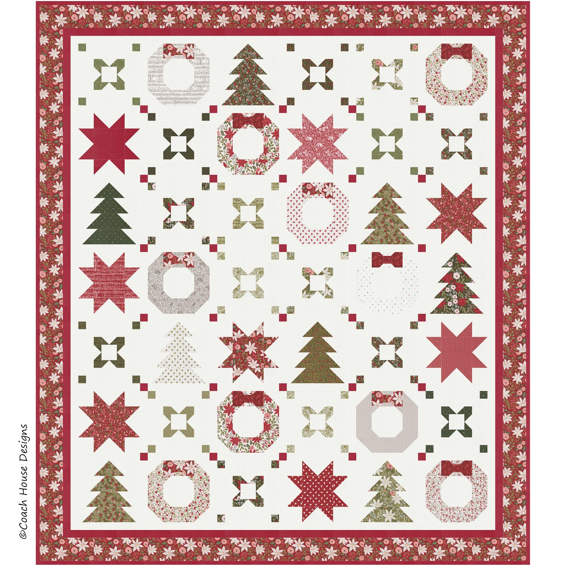 Holiday Connections Christmas Quilt Pattern by Coach House Designs - PAPER Pattern Christmas Tree Wreath Holiday Gift Quilt Pattern