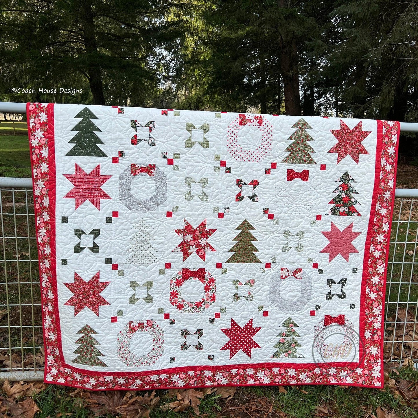 Holiday Connections Christmas Quilt Pattern by Coach House Designs - PAPER Pattern Christmas Tree Wreath Holiday Gift Quilt Pattern