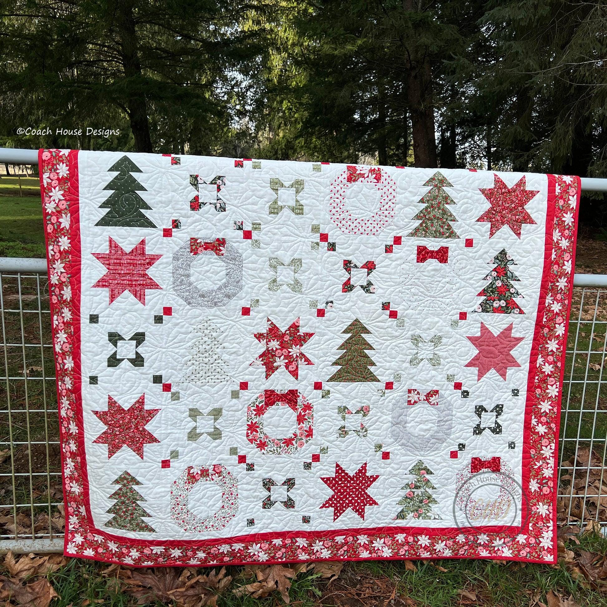Holiday Connections Christmas Quilt Pattern by Coach House Designs - PAPER Pattern Christmas Tree Wreath Holiday Gift Quilt Pattern