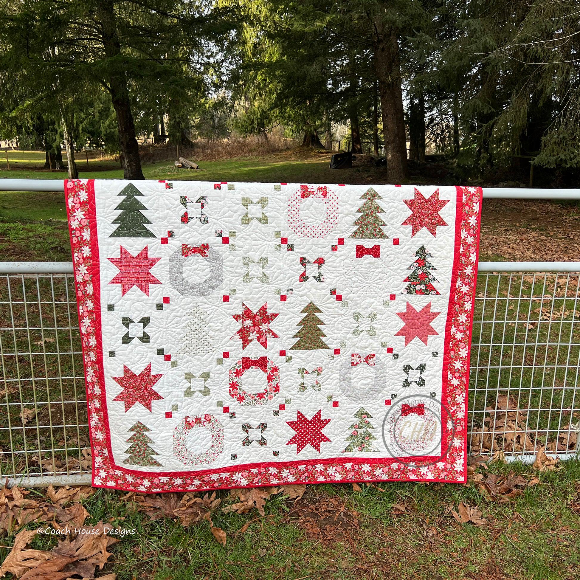 Holiday Connections Christmas Quilt Pattern by Coach House Designs - PAPER Pattern Christmas Tree Wreath Holiday Gift Quilt Pattern