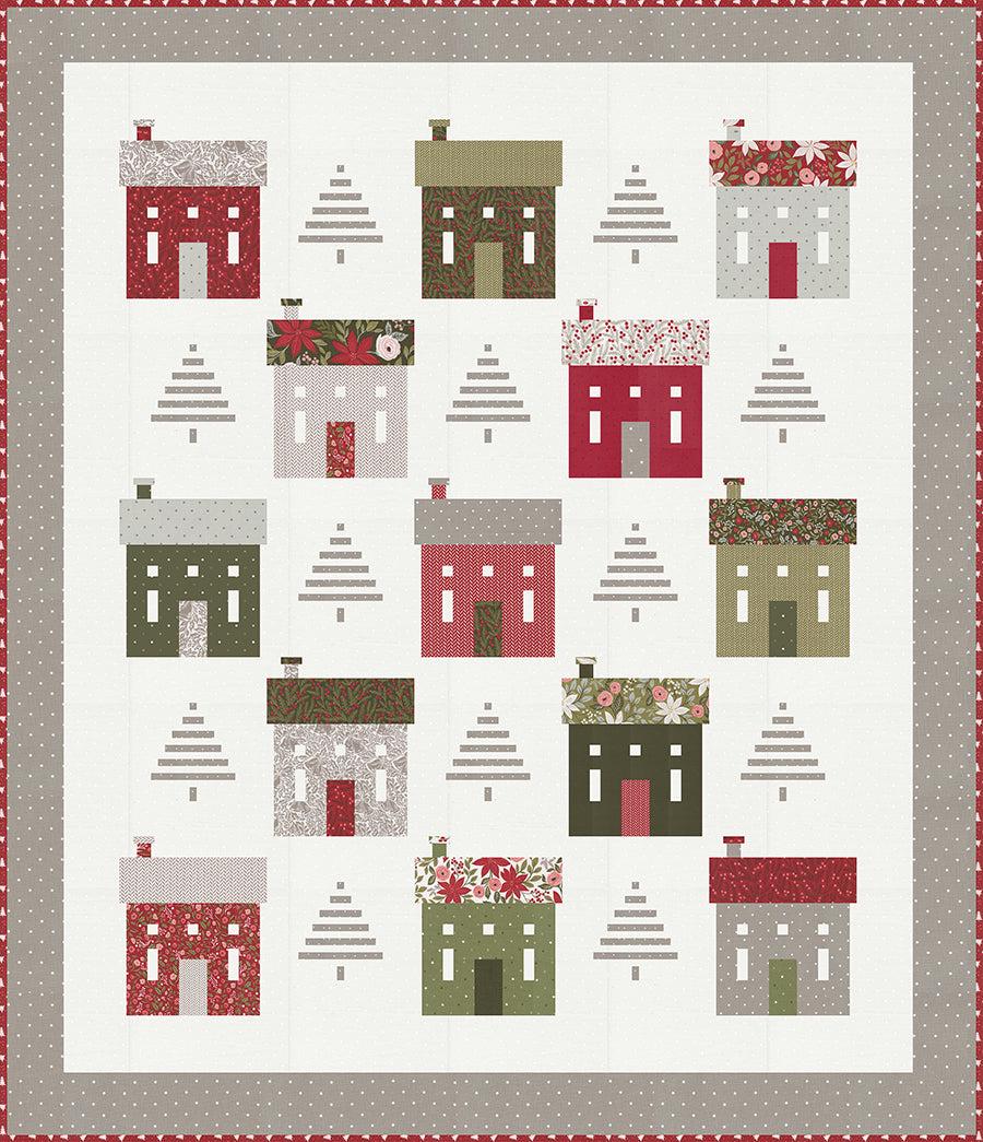 Holiday House Christmas Quilt Pattern by Lella Boutique - PAPER Pattern Christmas Tree House Holiday Gift Quilt Pattern