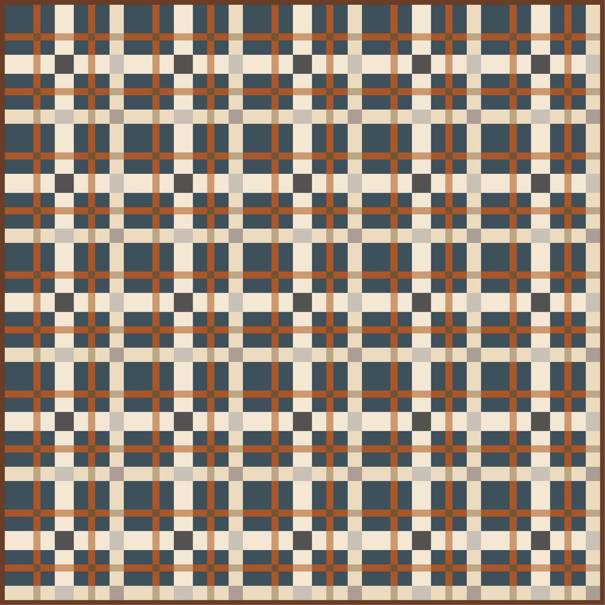 Petite Plaid Ivy League Navy Blue Rust Orange Fall Quilt Kit by Lo & Behold Stitchery Paper Pattern Modern Quilt Pattern
