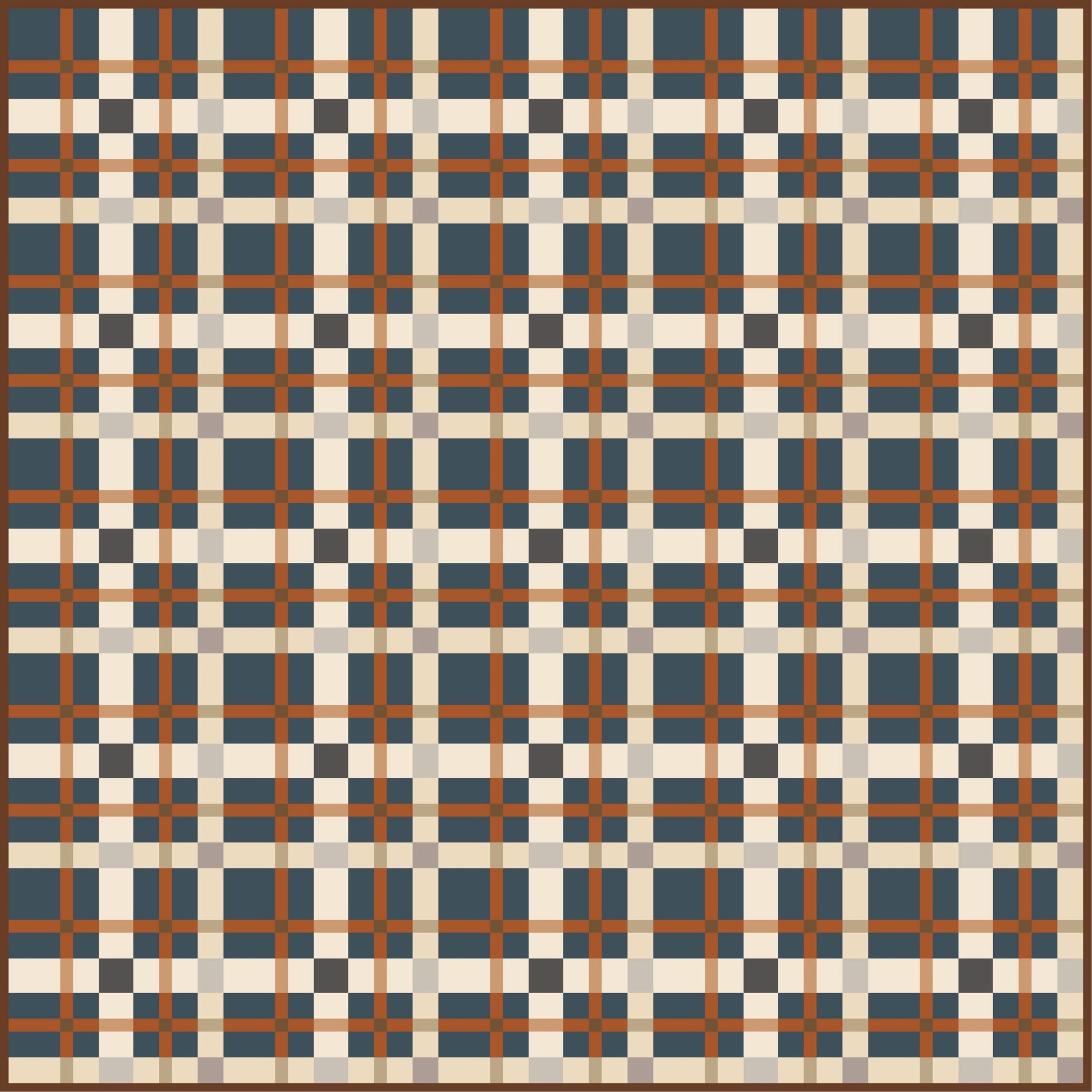 Petite Plaid Ivy League Navy Blue Rust Orange Fall Quilt Kit by Lo & Behold Stitchery Paper Pattern Modern Quilt Pattern