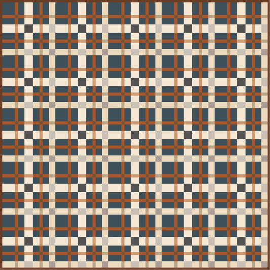 Petite Plaid Ivy League Navy Blue Rust Orange Fall Quilt Kit by Lo & Behold Stitchery Paper Pattern Modern Quilt Pattern