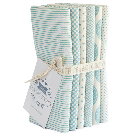 Tilda Fabric Classic Basics Light Blue Stripe Dot Check Stars Fat Quarter Bundle Quilting Sewing Doll Making Fabric by the Yard