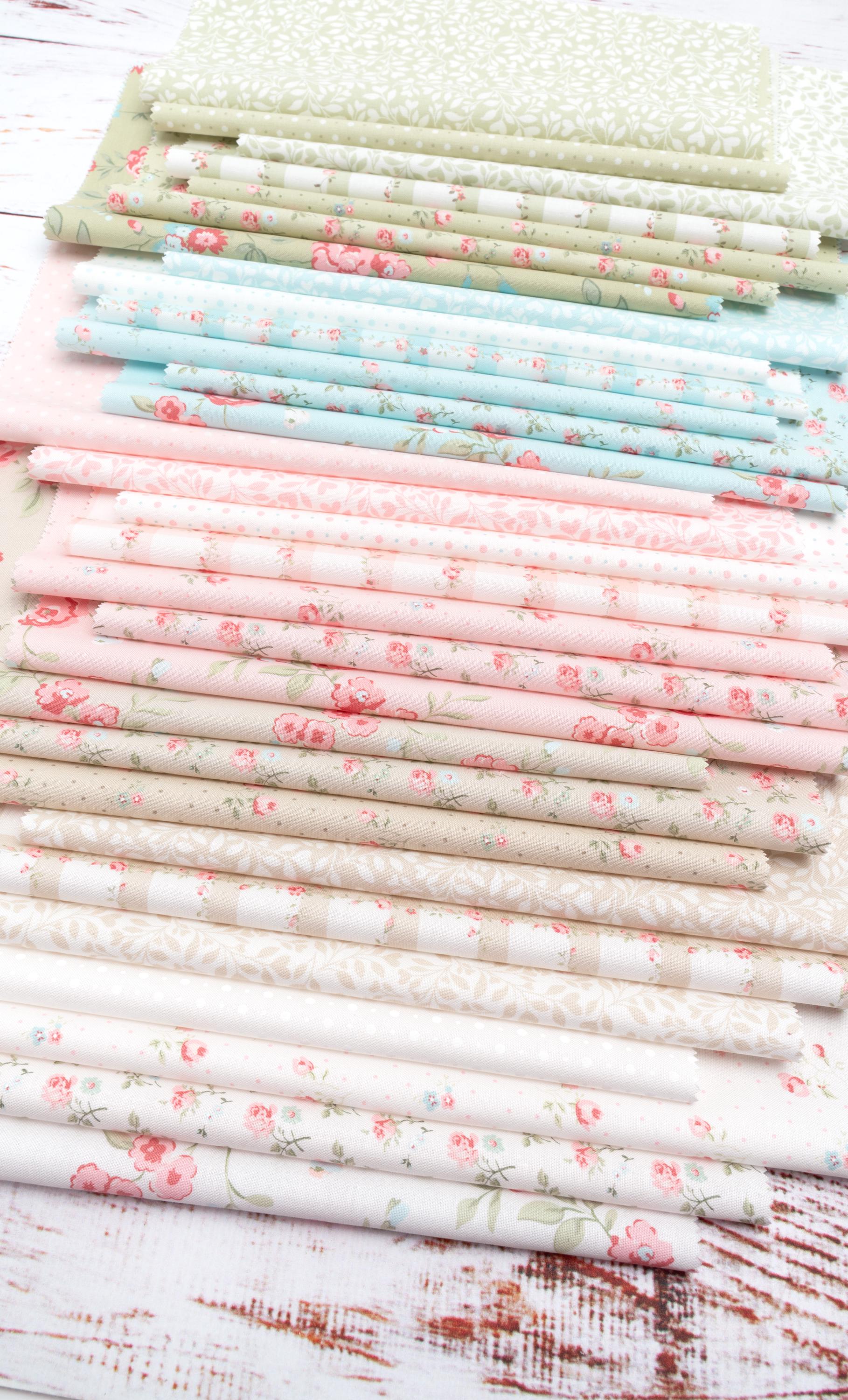 Abide Light Blue Pink Green White Vintage Small Floral by Brenda Riddle for Moda Cotton Quilting Fabric by the yard