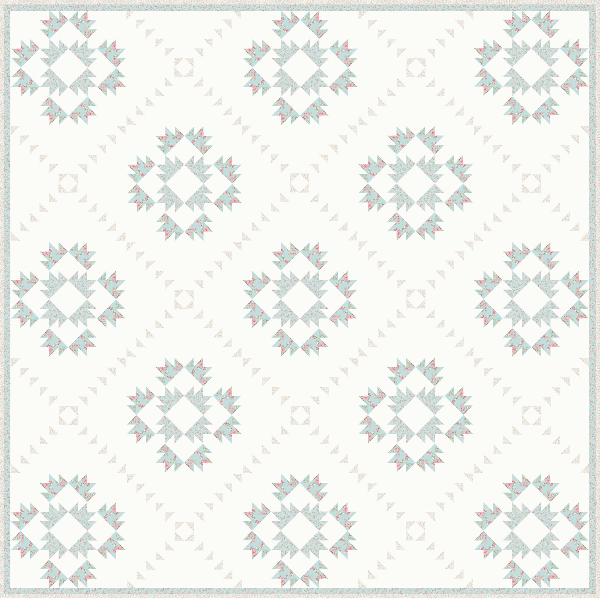 Abide Light Blue Pink Green White Vintage Small Floral by Brenda Riddle for Moda Cotton Quilting Fabric by the yard