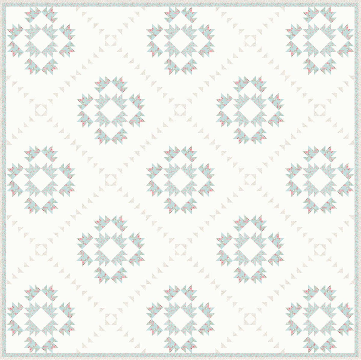 Abide Stone Taupe Tan Green Pink Blue White Vintage Small Floral by Brenda Riddle for Moda Cotton Quilting Fabric by the yard