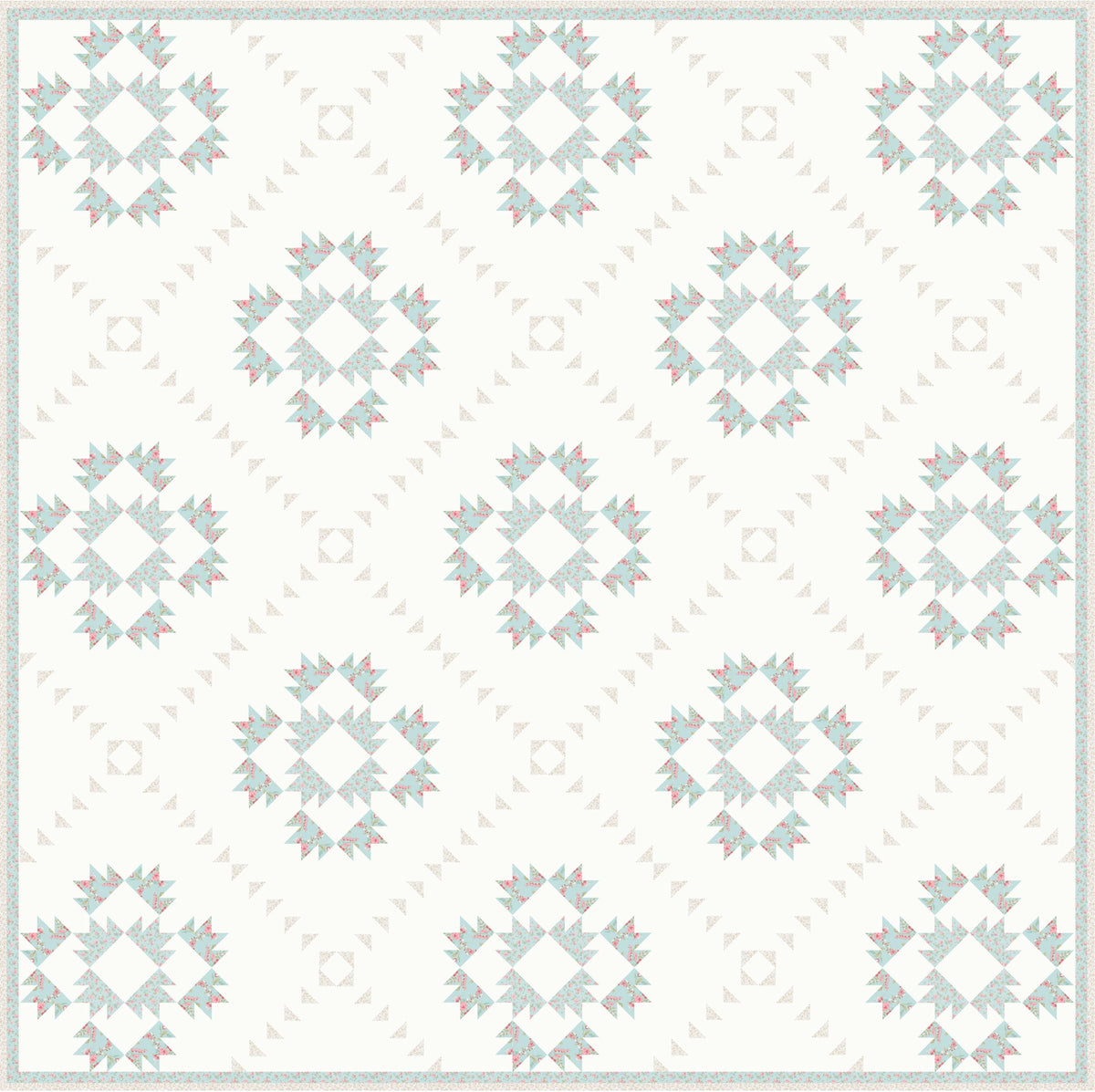 Abide Stone Taupe Tan Green Pink Blue White Vintage Small Floral by Brenda Riddle for Moda Cotton Quilting Fabric by the yard