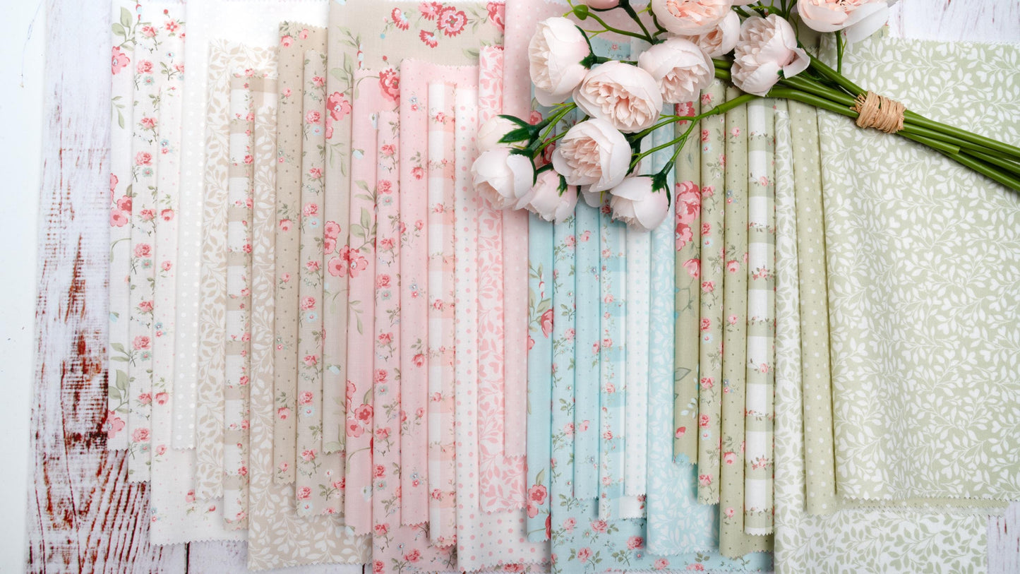 Abide Light Blue Pink Green White Vintage Small Floral by Brenda Riddle for Moda Cotton Quilting Fabric by the yard