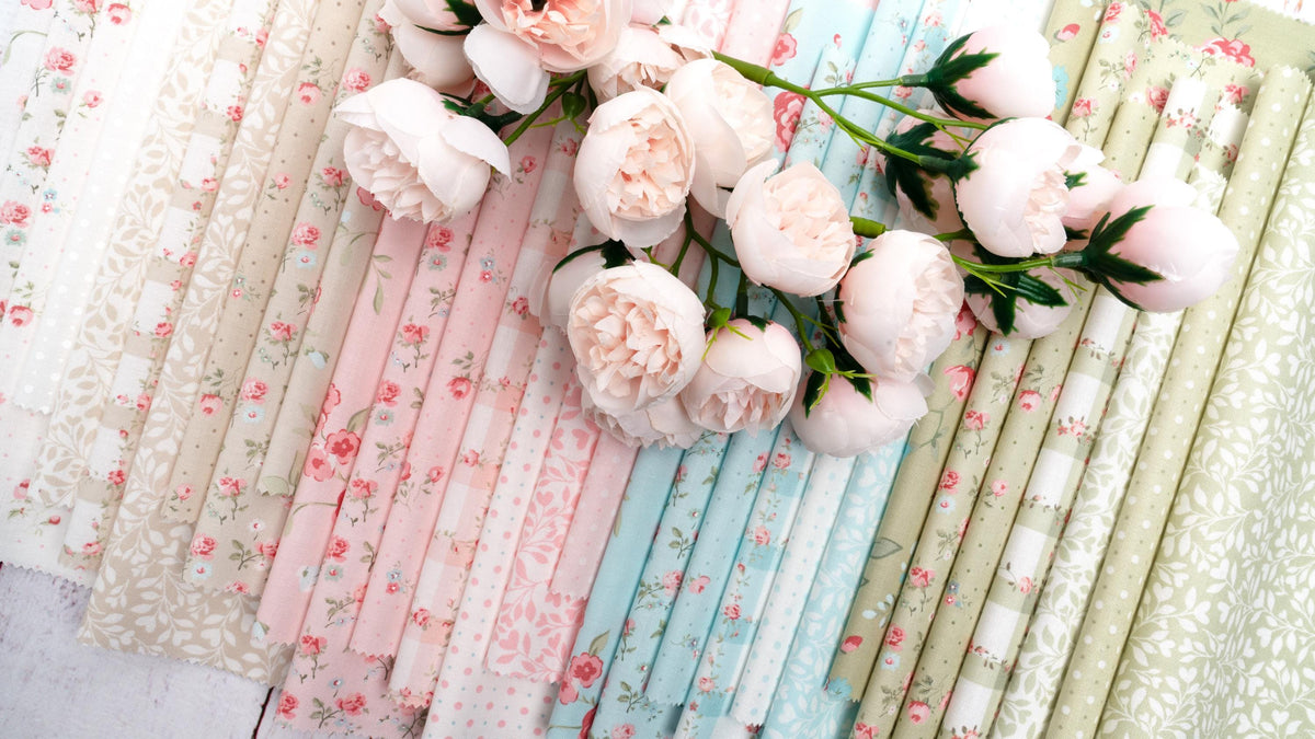 Abide Light Blue White Hearts & Leaves Vine Vintage Small Floral by Brenda Riddle for Moda Cotton Quilting Fabric by the yard