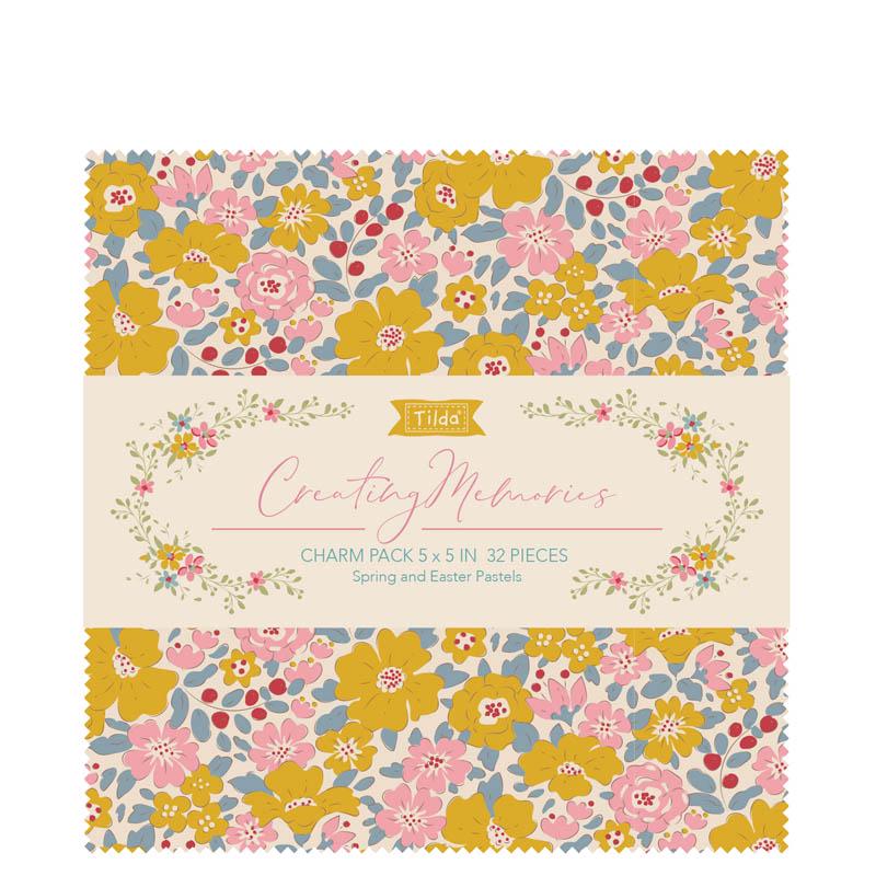 Tilda Fabric Creating Memories Spring Charm Pack 5" Squares Quilting Fabric by the Yard 32 Pieces