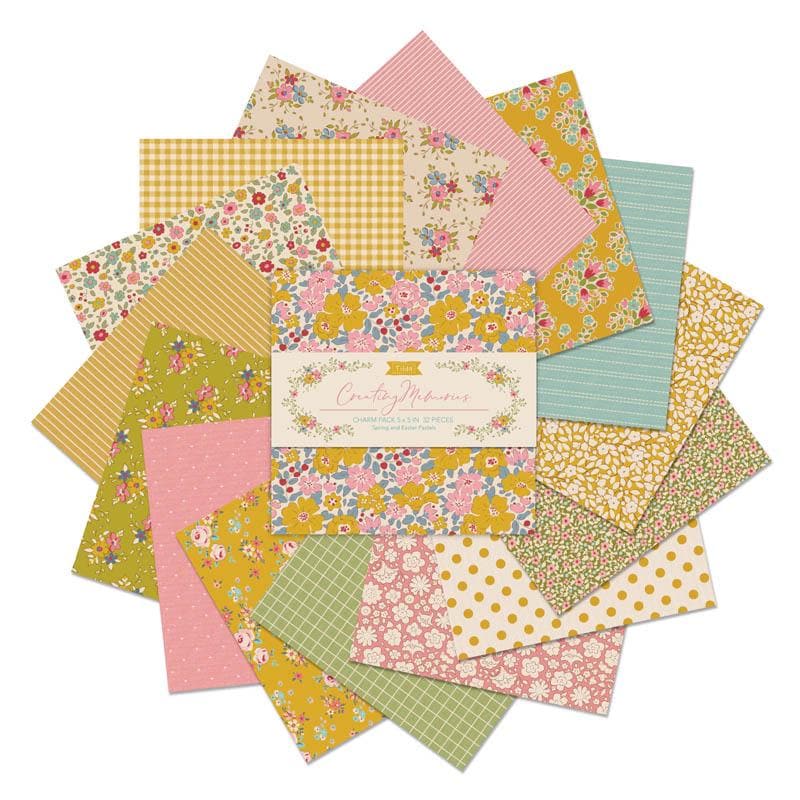Tilda Fabric Creating Memories Spring Charm Pack 5" Squares Quilting Fabric by the Yard 32 Pieces