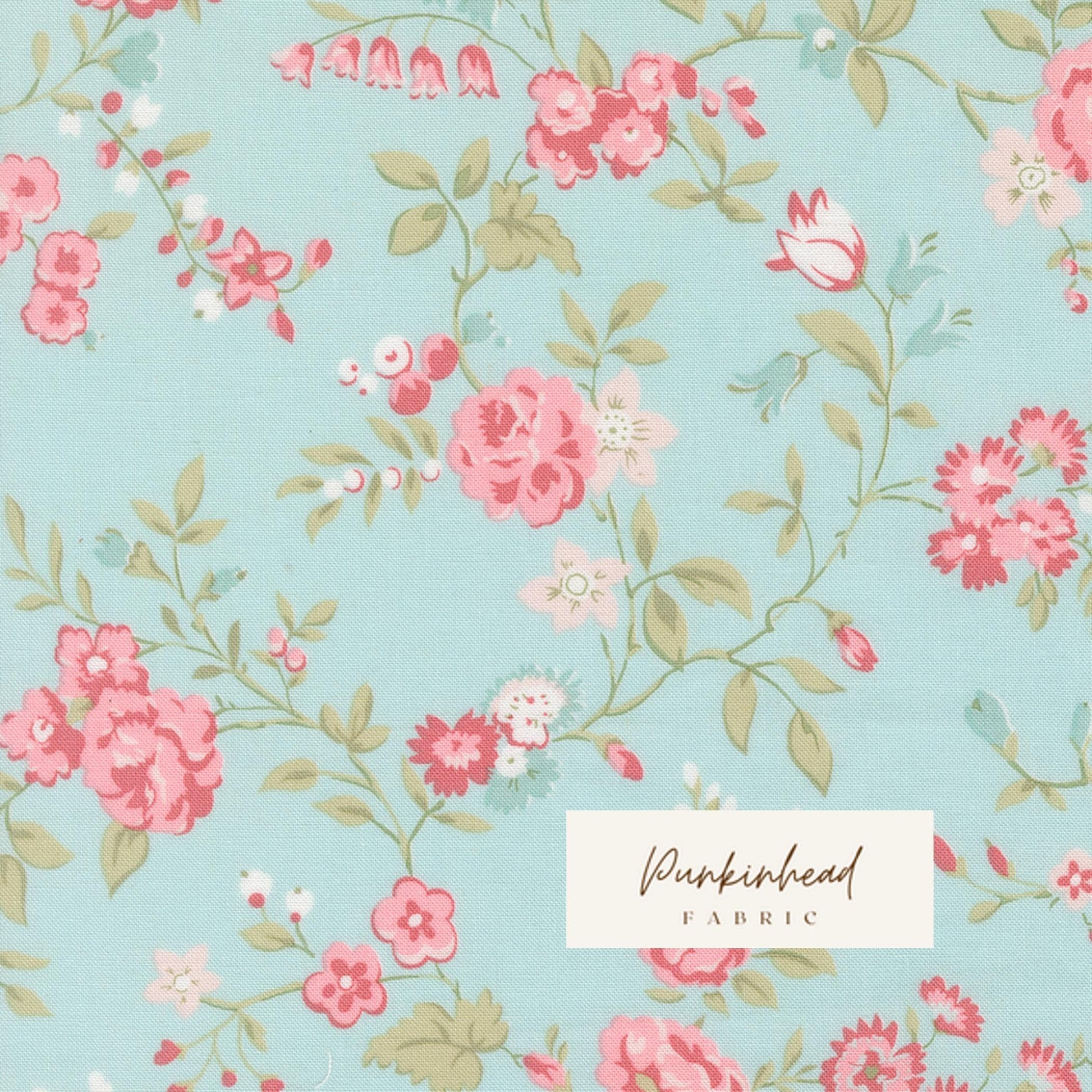 Abide Light Blue Pink Green White Vintage Floral by Brenda Riddle for Moda Cotton Quilting Fabric by the yard