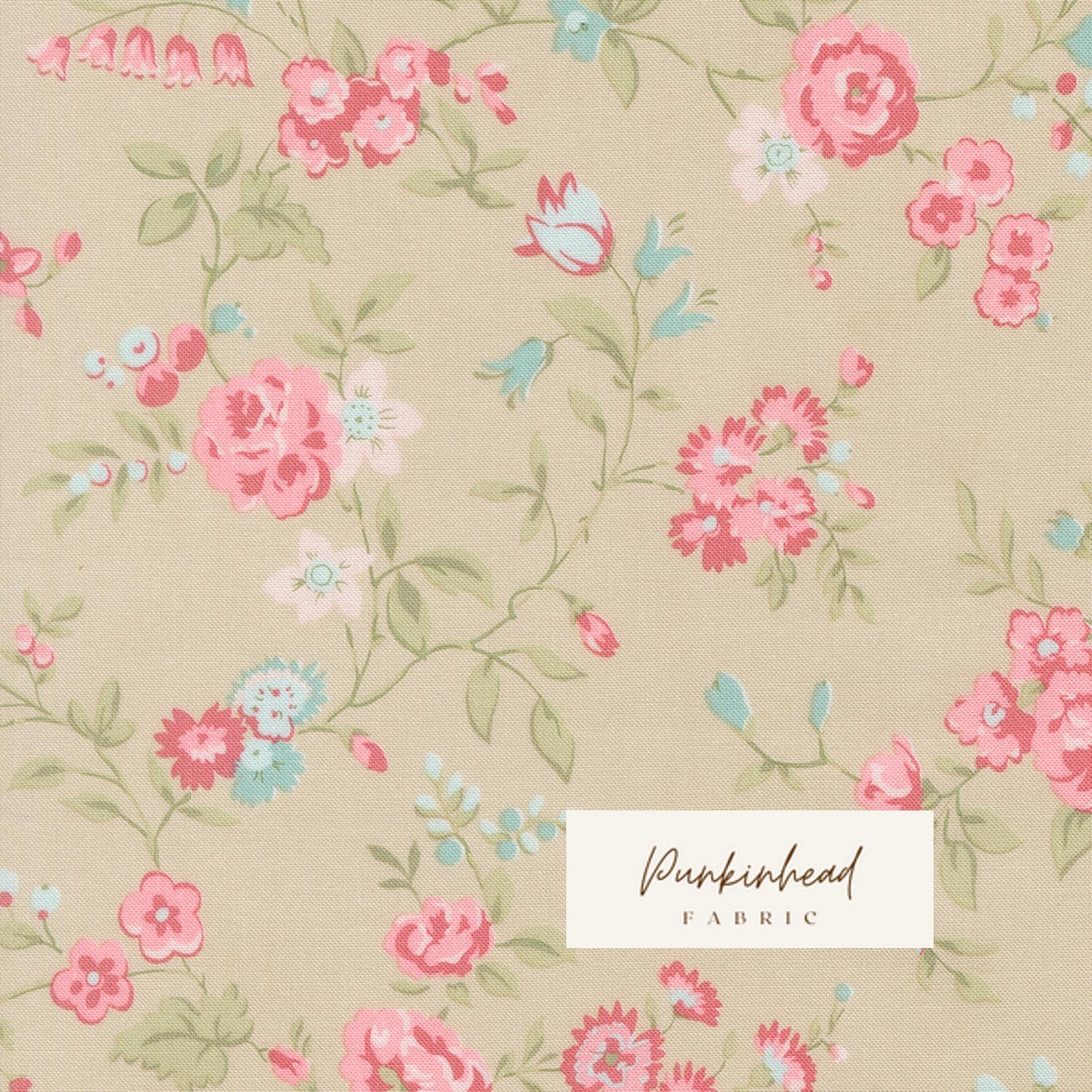 Abide Stone Taupe Tan Green Pink Blue White Vintage Floral by Brenda Riddle for Moda Cotton Quilting Fabric by the yard