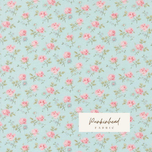 Abide Light Blue Pink Green White Vintage Small Floral by Brenda Riddle for Moda Cotton Quilting Fabric by the yard