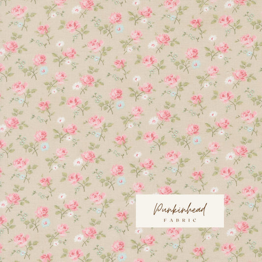 Abide Stone Taupe Tan Green Pink Blue White Vintage Small Floral by Brenda Riddle for Moda Cotton Quilting Fabric by the yard