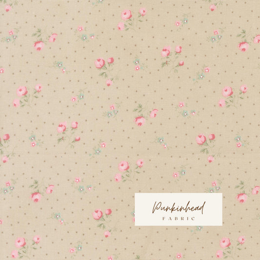 Abide Stone Taupe Tan Green Pink Blue White Vintage Small Floral by Brenda Riddle for Moda Cotton Quilting Fabric by the yard