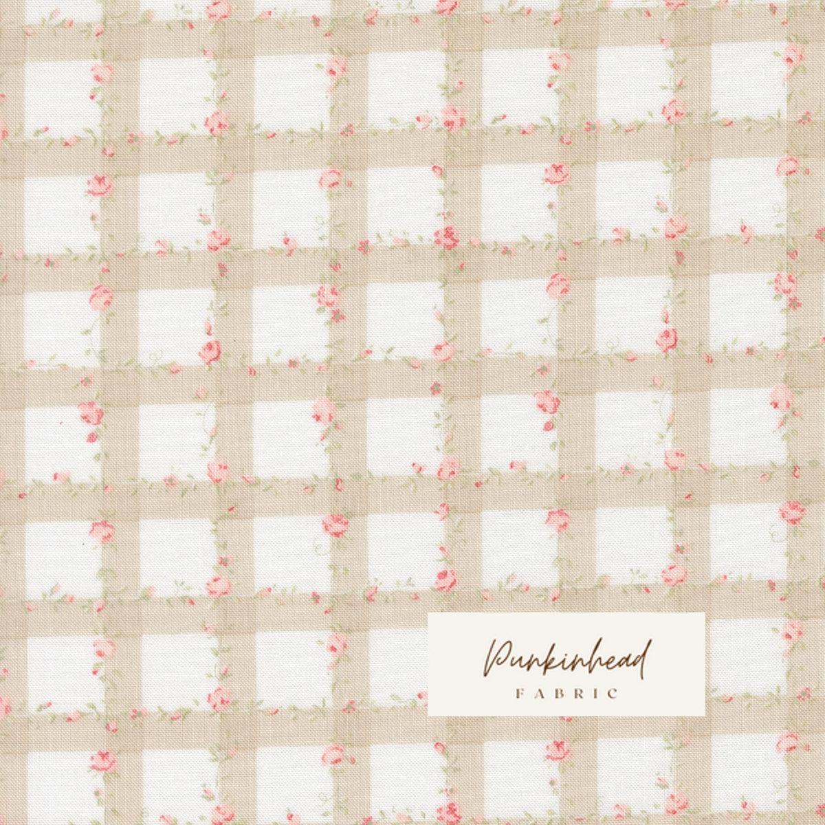Abide Stone Taupe Tan White Plaid Gingham Check Floral Vine by Brenda Riddle for Moda Cotton Quilting Fabric by the yard