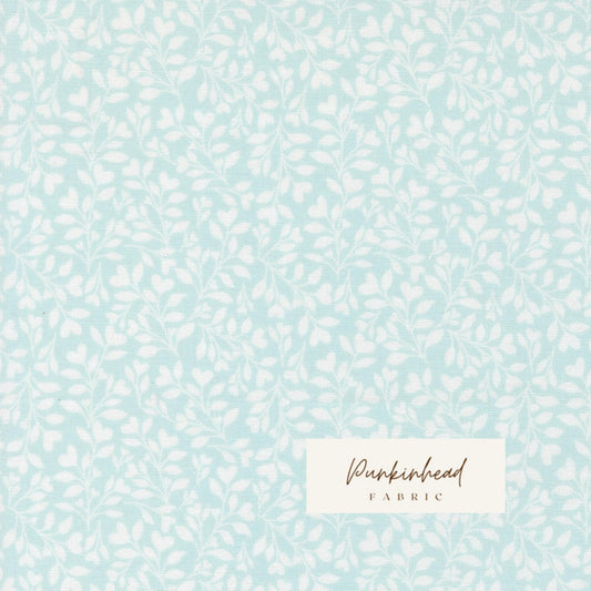 Abide Light Blue White Hearts & Leaves Vine Vintage Small Floral by Brenda Riddle for Moda Cotton Quilting Fabric by the yard
