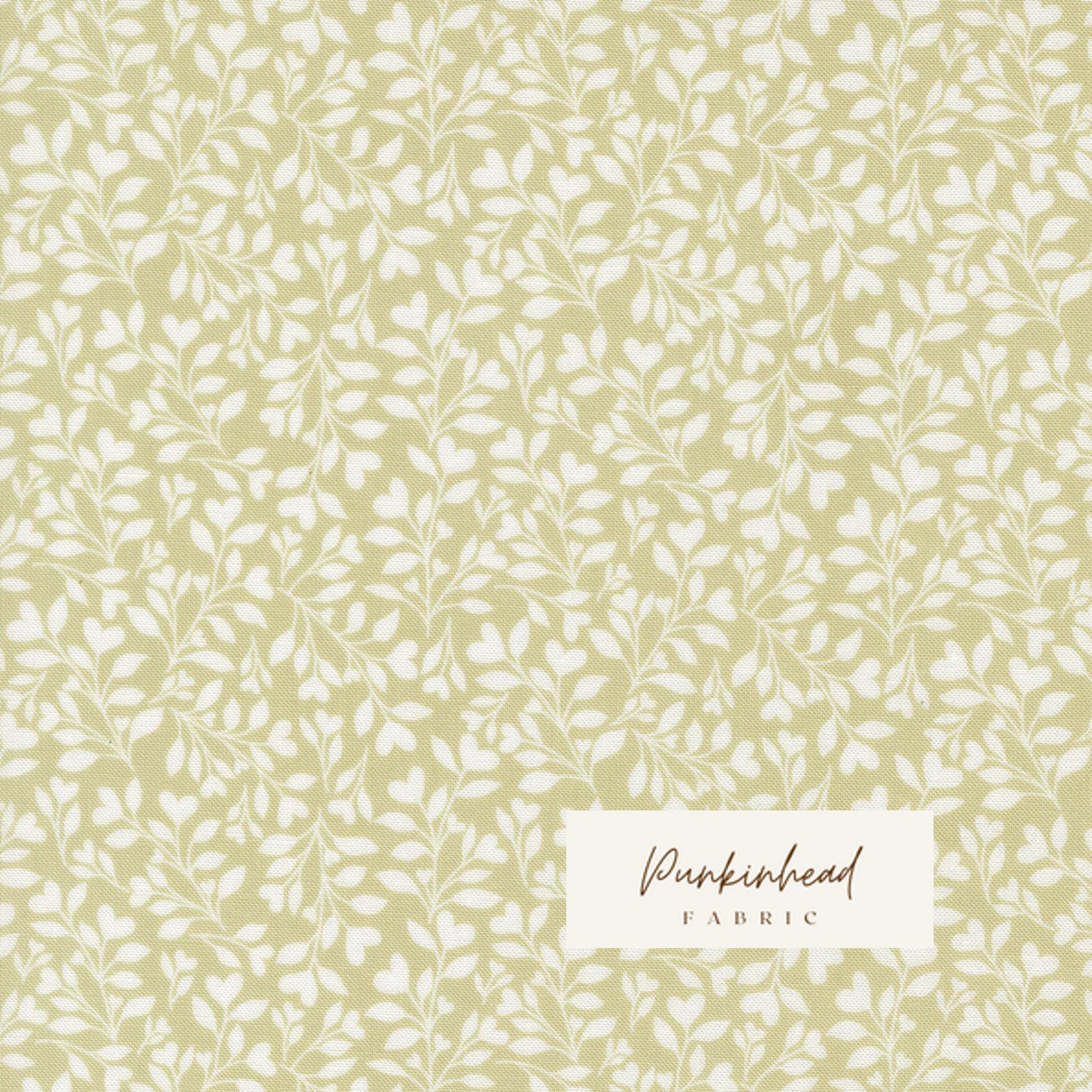 Abide Light Green White Hearts & Leaves Vine Vintage Small Floral by Brenda Riddle for Moda Cotton Quilting Fabric by the yard