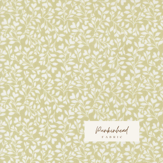 Abide Light Green White Hearts & Leaves Vine Vintage Small Floral by Brenda Riddle for Moda Cotton Quilting Fabric by the yard