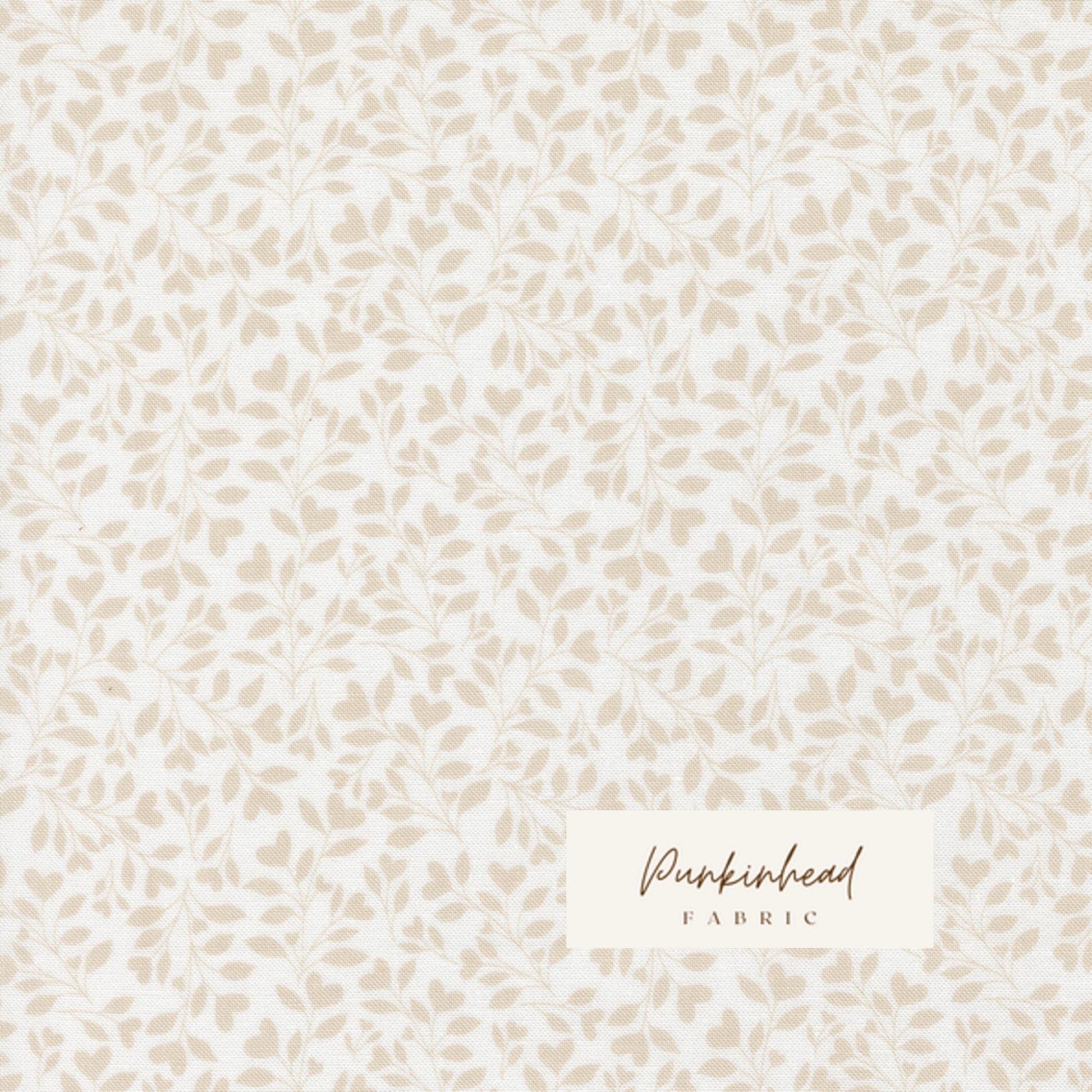 Abide Linen White Stone Taupe Tan Hearts & Leaves Vine Vintage Small Floral by Brenda Riddle for Moda Cotton Quilting Fabric by the yard
