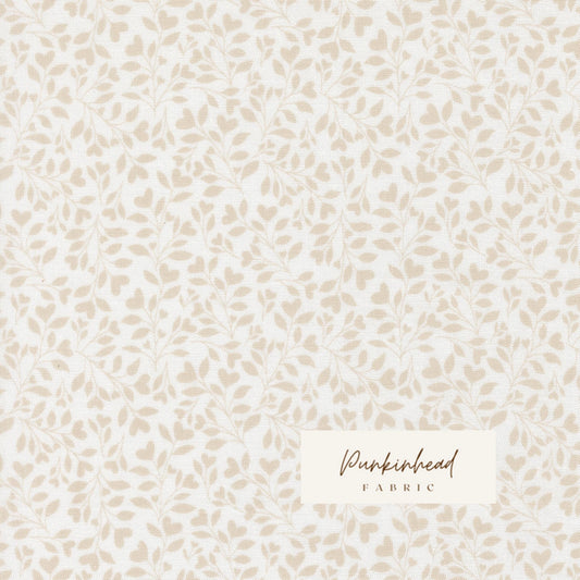 Abide Linen White Stone Taupe Tan Hearts & Leaves Vine Vintage Small Floral by Brenda Riddle for Moda Cotton Quilting Fabric by the yard