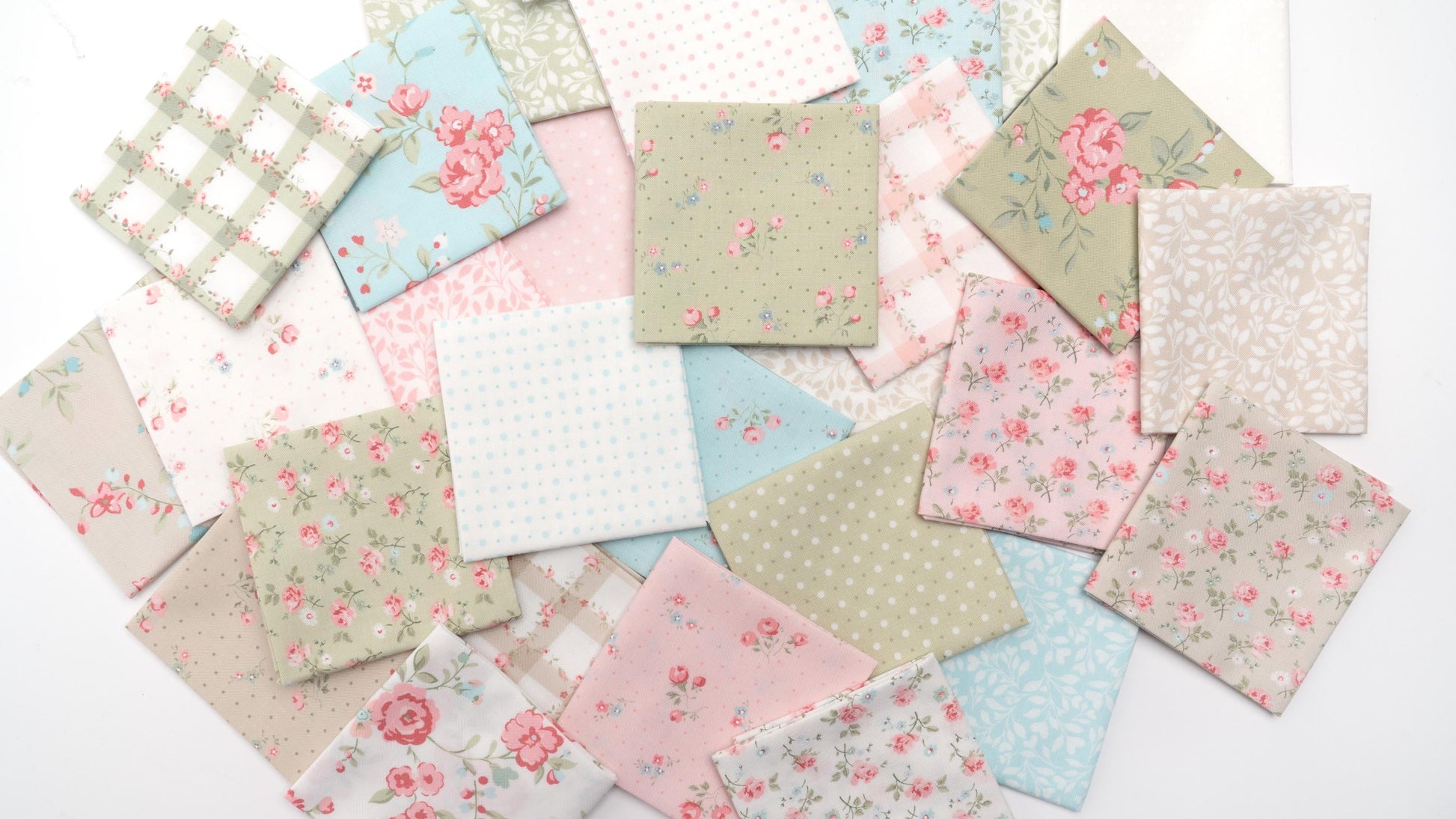 Abide Light Blue Pink Green White Vintage Small Floral by Brenda Riddle for Moda Cotton Quilting Fabric by the yard