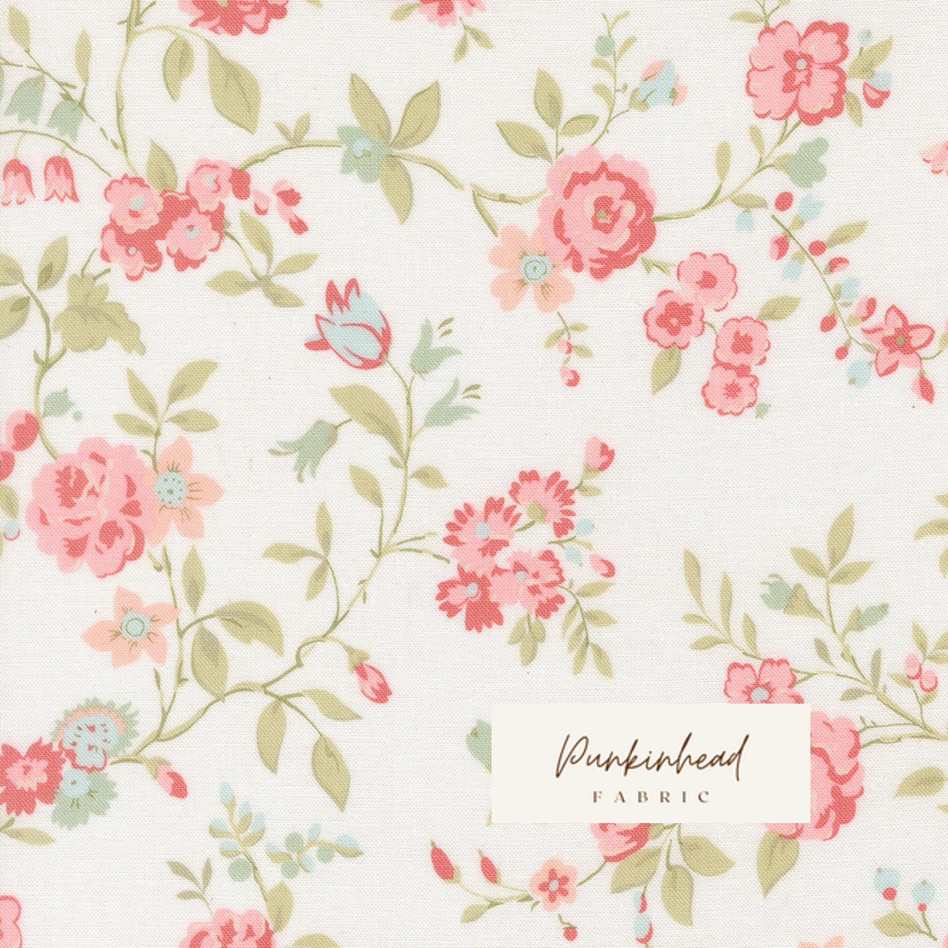 Abide White Linen Pink Blue Green Vintage Floral by Brenda Riddle for Moda Cotton Quilting Fabric by the yard
