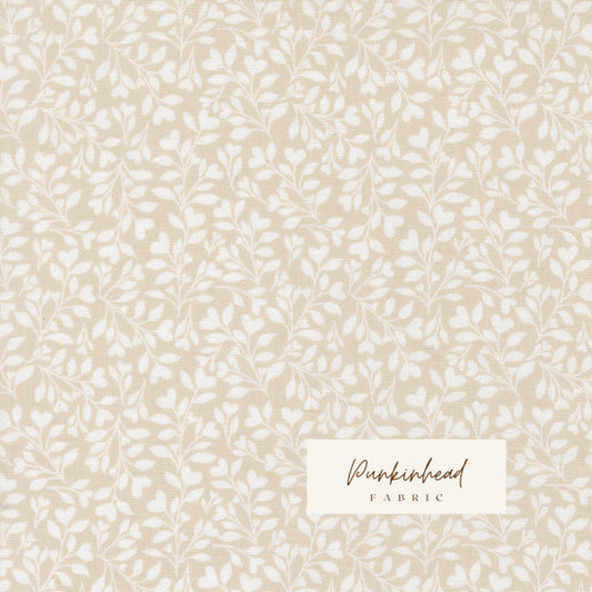 Abide Stone Taupe Tan White Hearts & Leaves Vine Vintage Small Floral by Brenda Riddle for Moda Cotton Quilting Fabric by the yard
